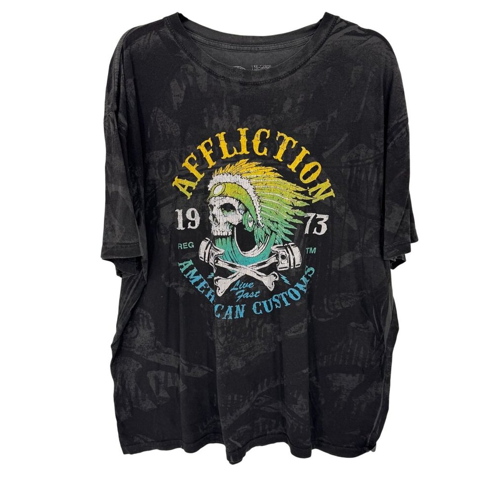 Affliction Legacy Collection Drive Speed Graphic Tee Mens 3XL Gray Skull Cotton